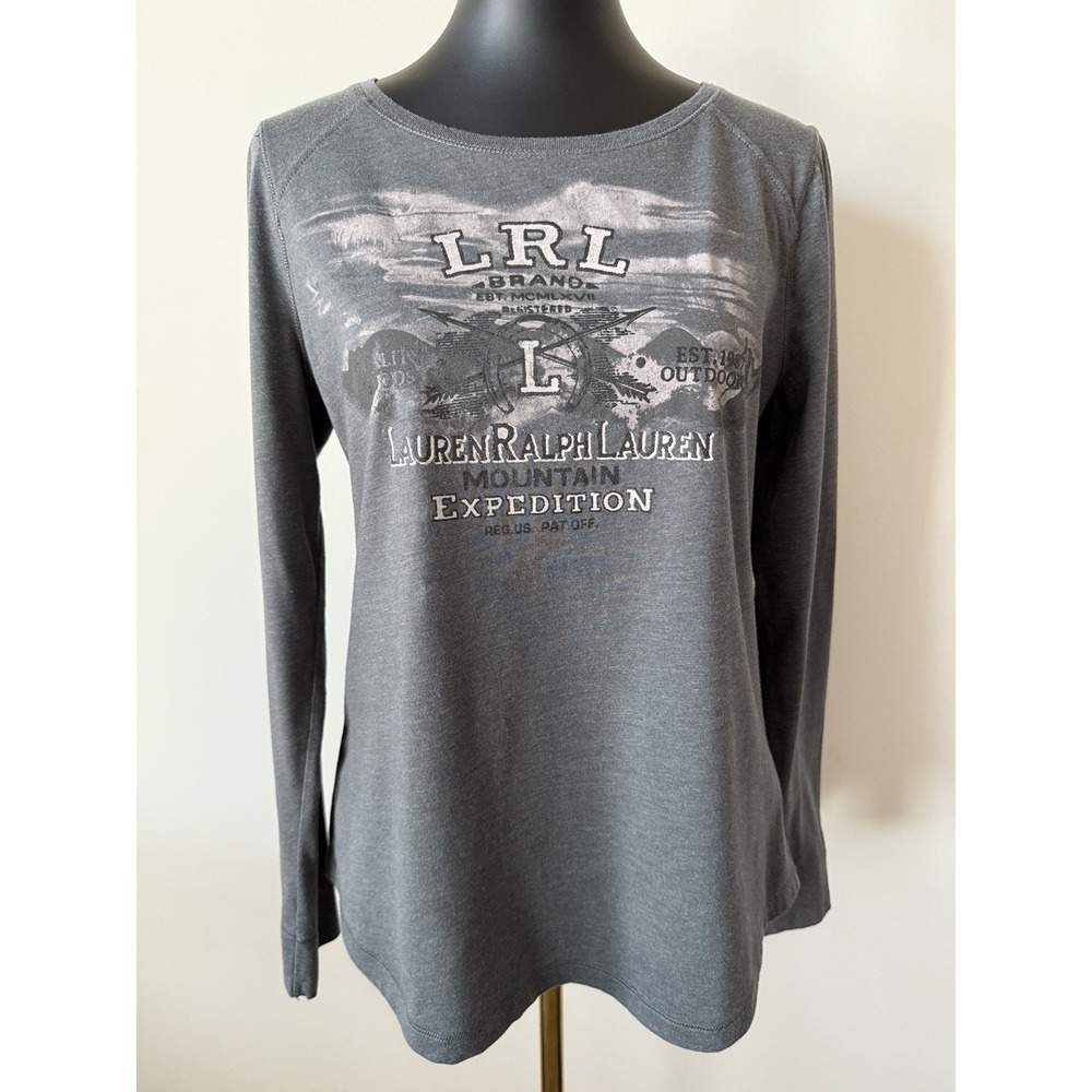 Lauren Ralph Lauren Women's L Mountain Expedition Long-Sleeve T-Shirt Gray NWOT
